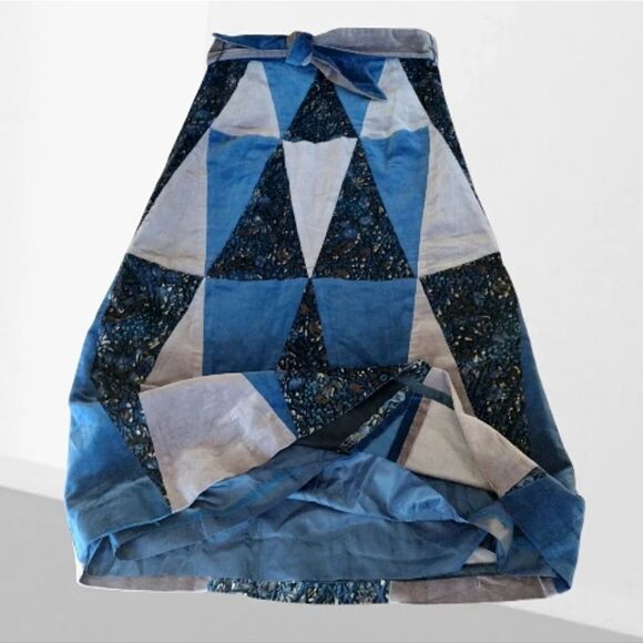 VTG 70s Glen of Michigan Blue Velvet Floral Patchwork Quilted Maxi Skirt Small - Picture 10 of 13